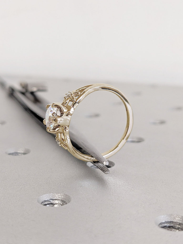 18K Yellow Gold Ring | White Moissanite Three Stone Unique Proposal Ring Gift for Her | Flower Diamond Ring | Starburst Simple Promise Ring