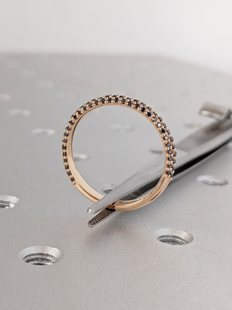 18k Rose Gold Black Diamond Eternity Band | Dainty Paved Diamond Ring | Solid Gold Thin Ring | Black Diamond Ring | Gold Rings for women
