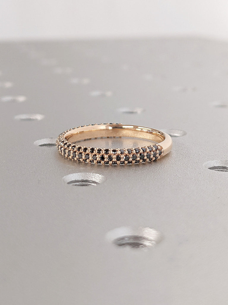 18k Rose Gold Black Diamond Eternity Band | Dainty Paved Diamond Ring | Solid Gold Thin Ring | Black Diamond Ring | Gold Rings for women