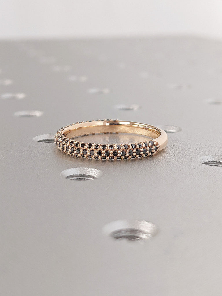 Black Diamond Wedding Band | Half Eternity Band | Stacking Ring for Women | 14k 18k White, Yellow, Rose Gold | Handmade Fine Bridal Jewelry