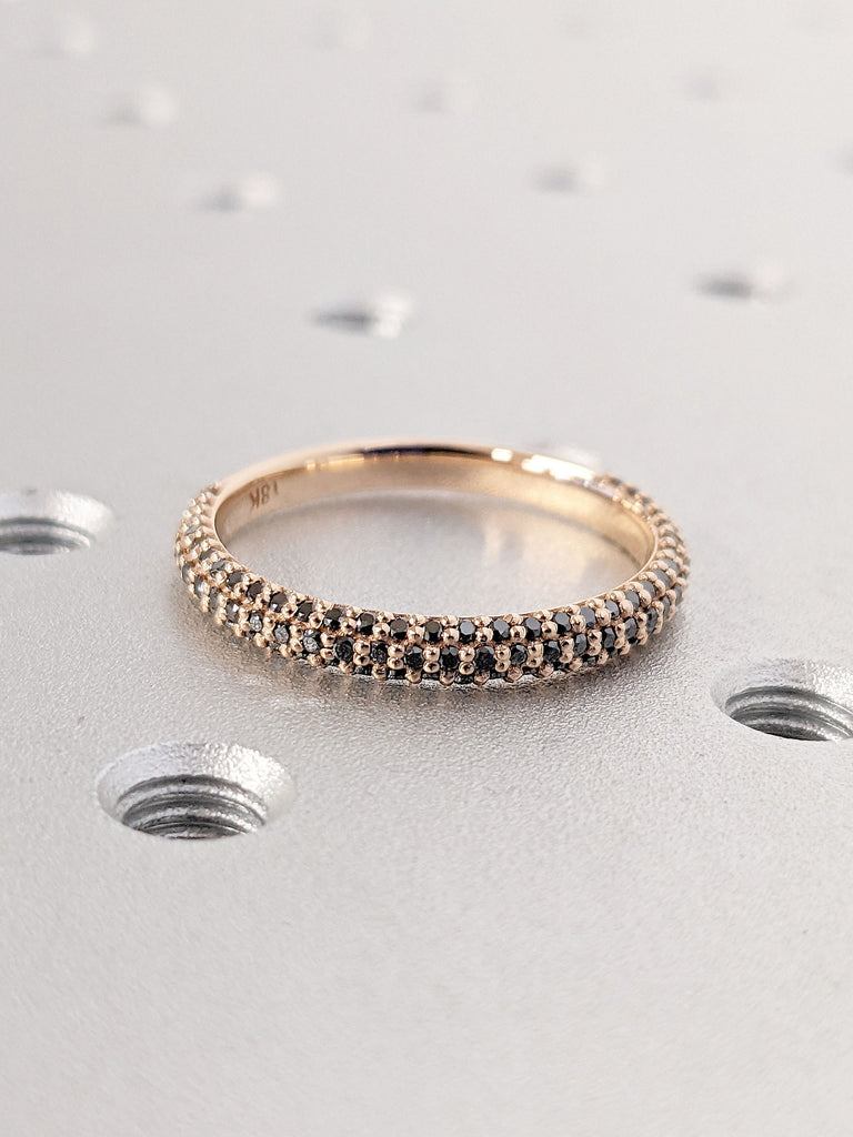 Black Diamond Wedding Band | Half Eternity Band | Stacking Ring for Women | 14k 18k White, Yellow, Rose Gold | Handmade Fine Bridal Jewelry