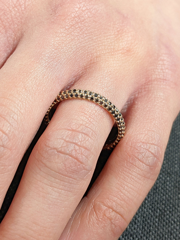 Dainty Black Diamond Stacking Eternity Ring | Rose Gold Minimalist Ring | Simple Diamond Ring | Wedding Anniversary Ring Gift for Her | Delicate Ring Eternity Band