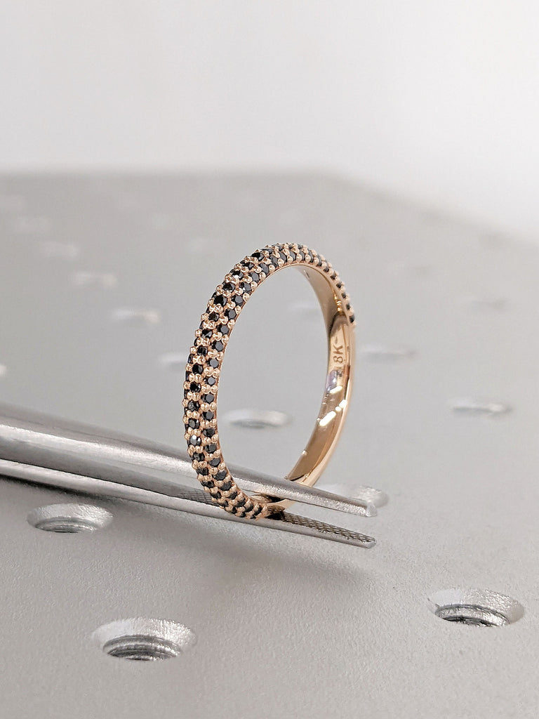 18k Rose Gold Black Diamond Eternity Band | Dainty Paved Tiny Diamond Ring | Solid Gold Thin Ring | Black Diamond Ring | Dainty Wedding Band, 18k Gold Ring