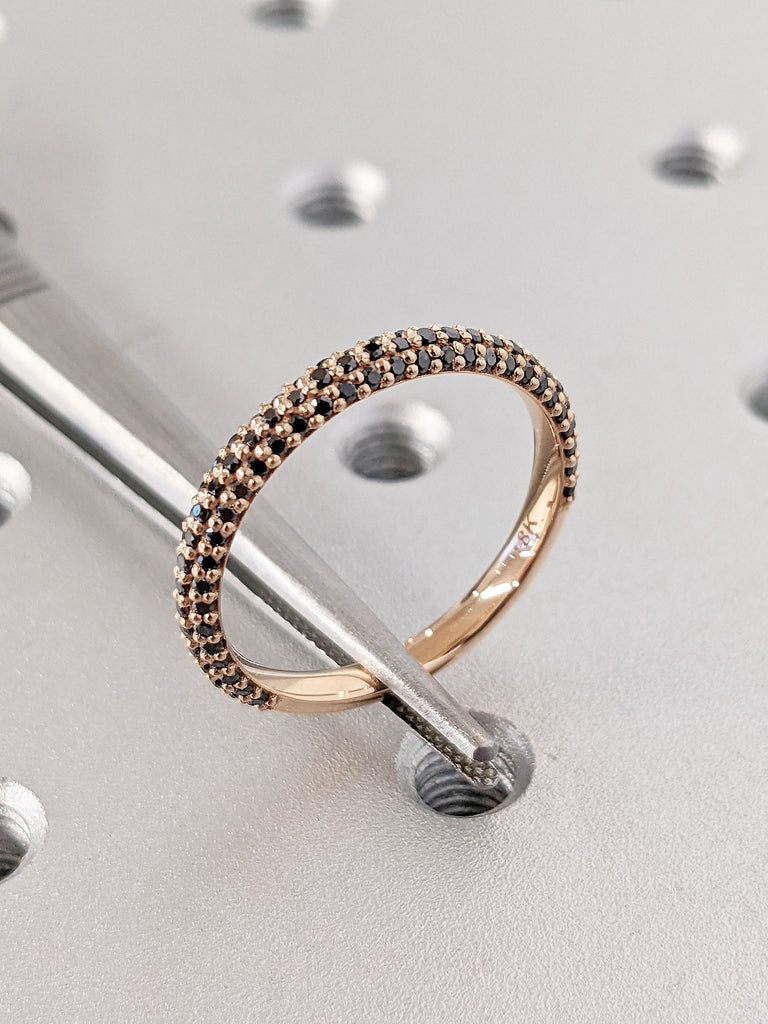 18k Rose Gold Black Diamond Eternity Band | Dainty Paved Diamond Ring | Solid Gold Thin Ring | Black Diamond Ring | Gold Rings for women