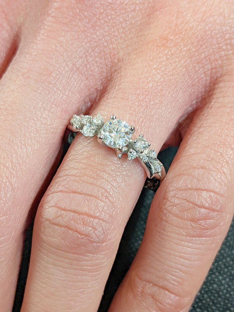 Nature Inspired 0.5ct Moissanite Cluster Engagement Ring | Unique Intertwine Twigs Branch White Gold Wedding Band