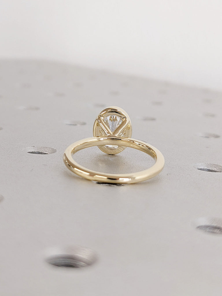 Bezel set Solitaire Oval Brilliant Cut Lab Diamond Engagement Ring | 14K 18K Gold Dainty Promise Ring | VVS Eco Friendly Diamond Jewelry