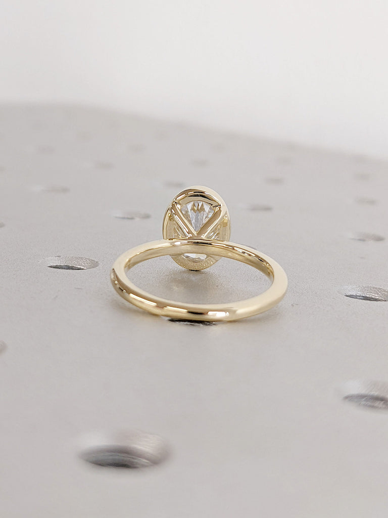 Solid Yellow Gold Lab Grown Diamond Wedding Anniversary Ring Gift for Wife | Minimalist Women Proposal Ring | Bezel set Statement Ring