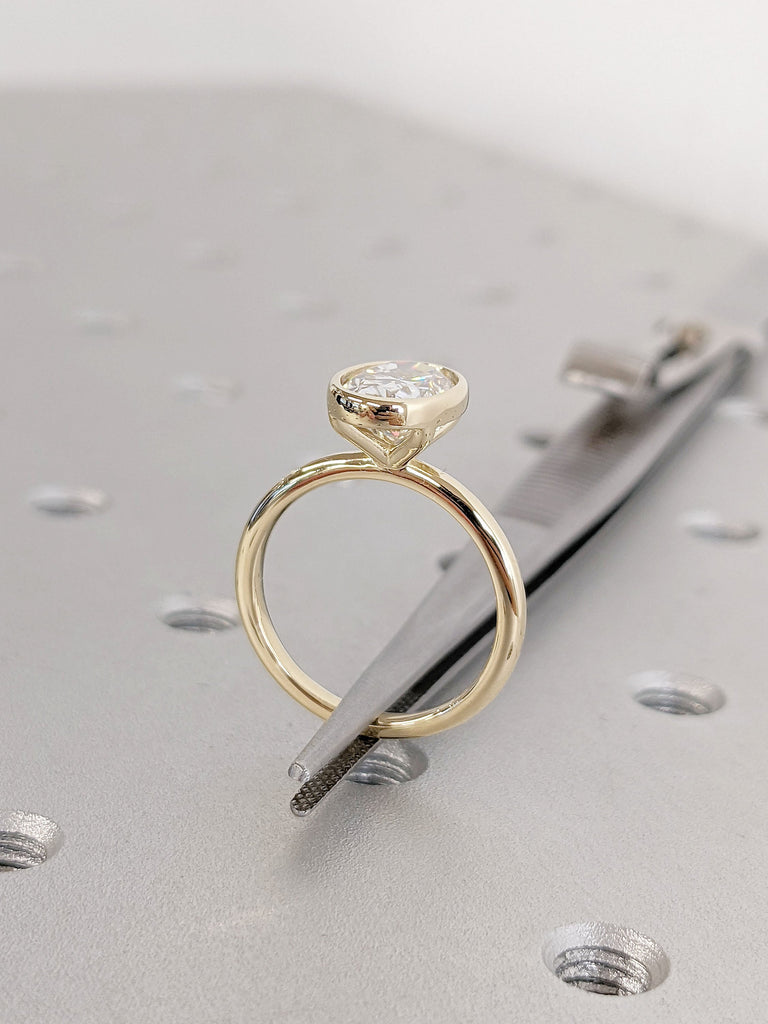 Bezel set Solitaire Oval Brilliant Cut Lab Diamond Engagement Ring | 14K 18K Gold Dainty Promise Ring | VVS Eco Friendly Diamond Jewelry