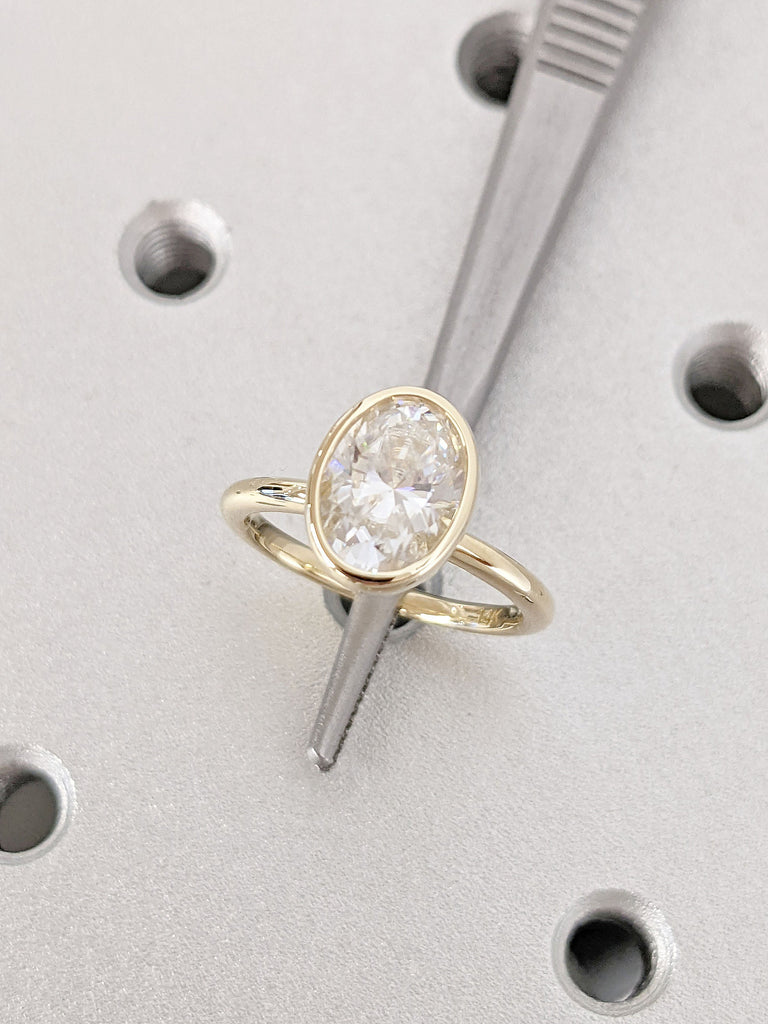 Bezel set Solitaire Oval Brilliant Cut Lab Diamond Engagement Ring | 14K 18K Gold Dainty Promise Ring | VVS Eco Friendly Diamond Jewelry