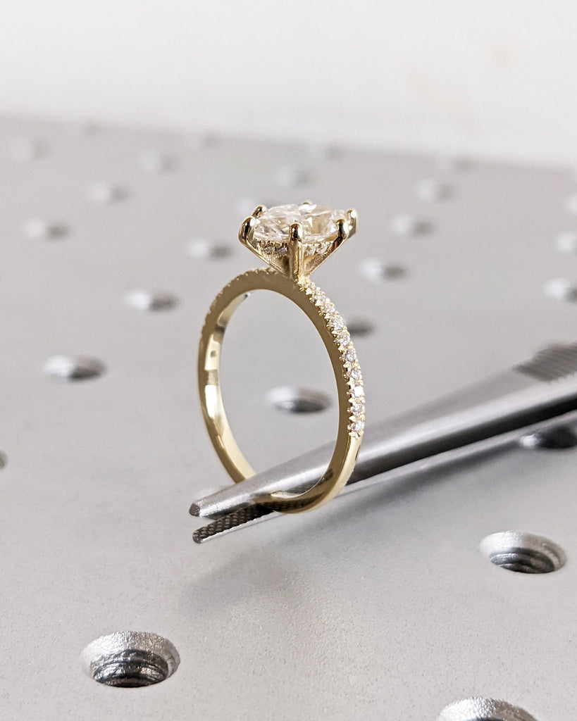 Marquise Cut Moissanite Ring Vintage Moissanite Engagement Ring Solid Gold Unique Six Prongs Engagement Ring Diamond Wedding Ring Bridal Set