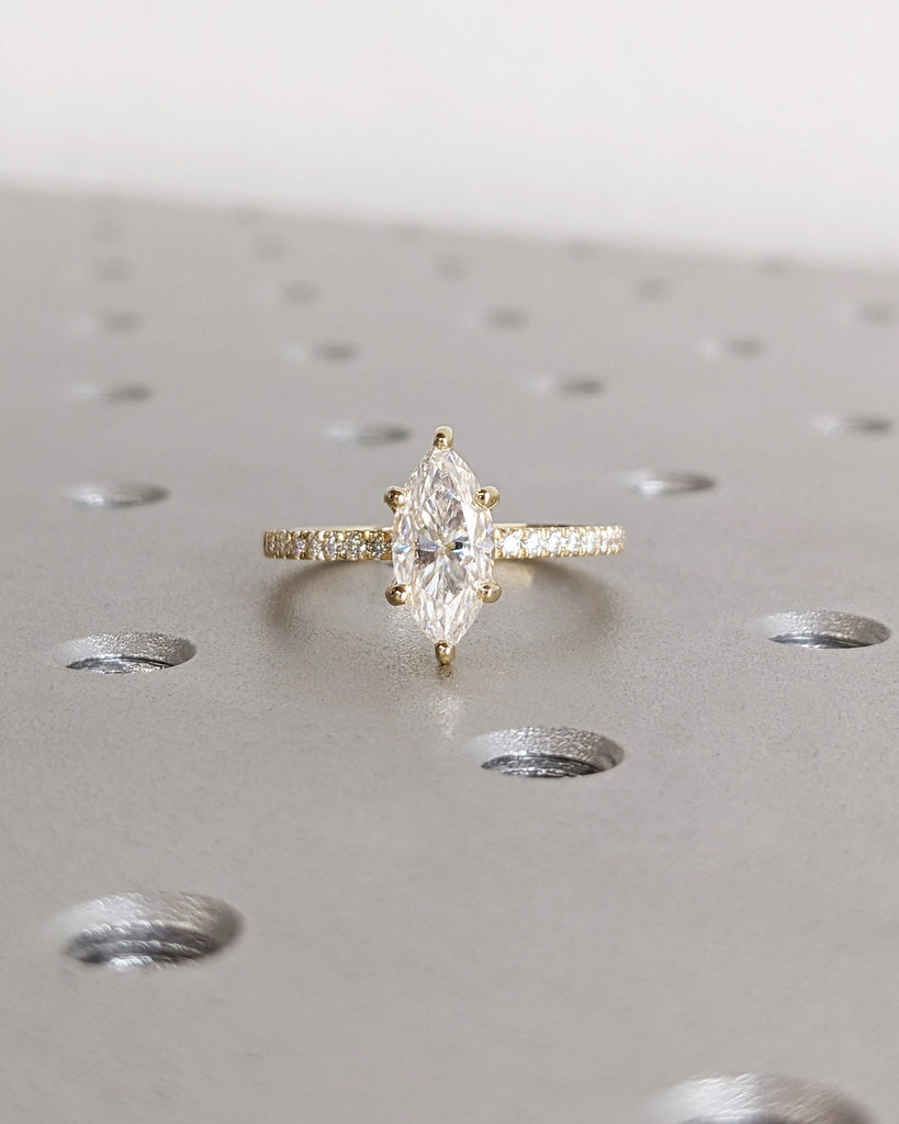 Marquise Engagement Ring, Marquise Lab Grown Diamond, Bridal Set Engagement Ring, Wedding Ring, Anniversary Ring, 14K Solid Yellow Gold Ring