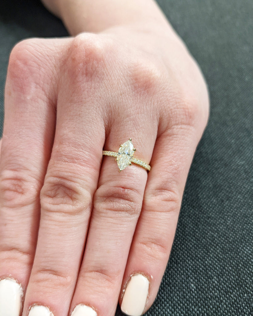 Marquise Engagement Ring, Marquise Lab Grown Diamond, Bridal Set Engagement Ring, Wedding Ring, Anniversary Ring, 14K Solid Yellow Gold Ring