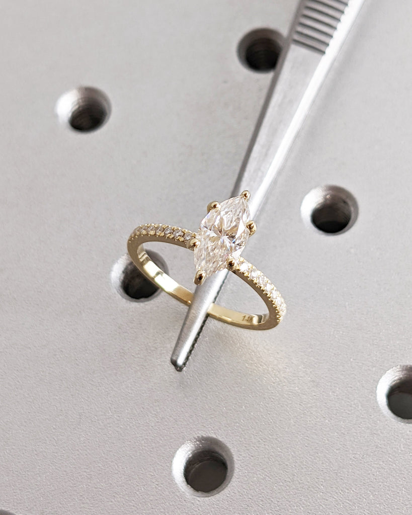 Marquise Engagement Ring, Marquise Lab Grown Diamond, Bridal Set Engagement Ring, Wedding Ring, Anniversary Ring, 14K Solid Yellow Gold Ring