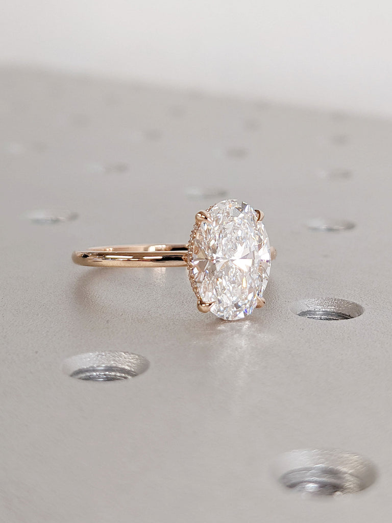 2.5ct Oval cut VVS Moissanite Solitaire Minimalist Proposal Ring | 14K 18K Gold, Platinum Diamond Hidden Halo Wedding Ring for Her