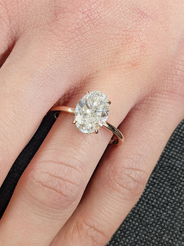 2.5ct Oval cut Moissanite Unique Proposal Ring for Her | 14K 18K Rose Gold Diamond Hidden Halo Engagement Ring | Timeless Bridal Jewelry