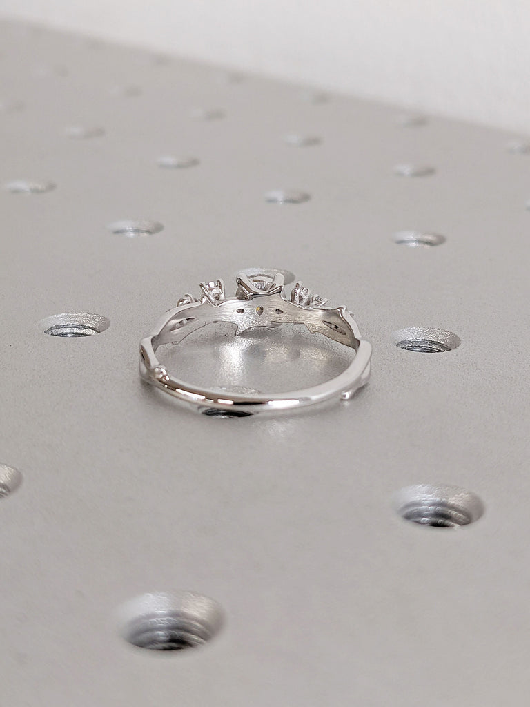 Nature Inspired Round cut Lab Grown Diamond Unique Women Engagement Ring | Snowdrift Diamond Cluster 14K 18K White Gold Thin Wedding Band