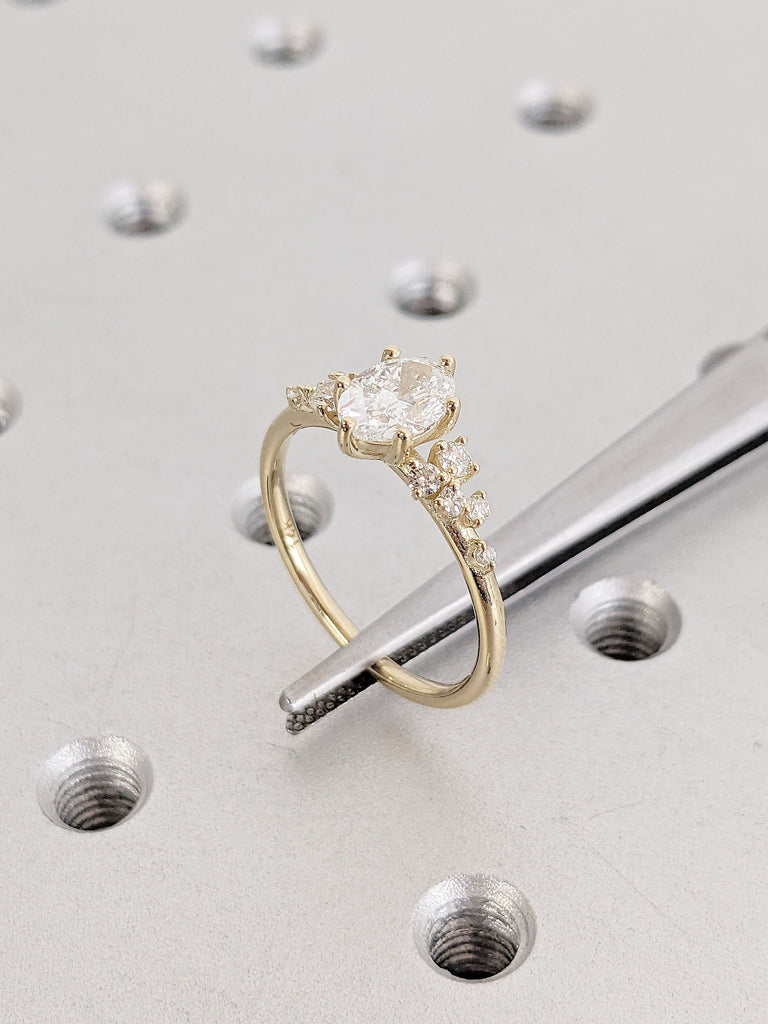 Snowdrift Natural Diamond Cluster Unique Proposal Ring for Her | 14K Yellow Gold Dainty Wedding Band