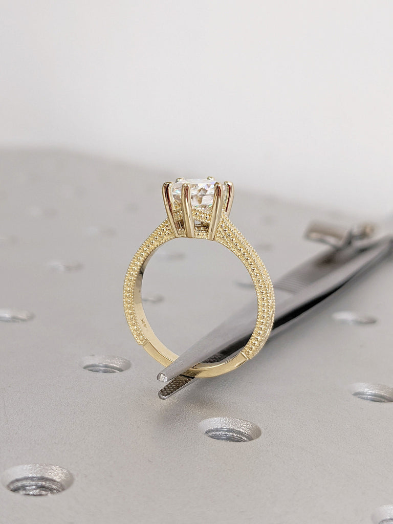 Milgrain Edge Solid Gold Wedding Band | Solitaire Ring | Women Engagement Ring