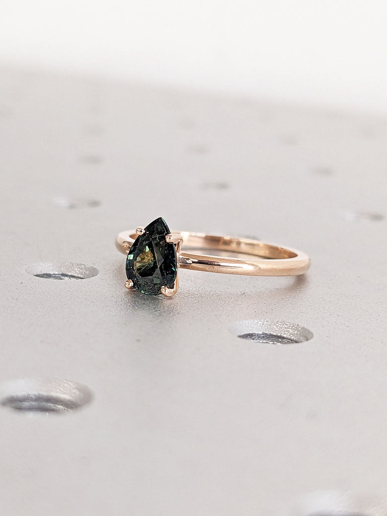 14K Rose Gold Minimalist 4 Prongs Setting Solitaire 1ct Natural Peacock Sapphire Women Engagement Cocktail Ring