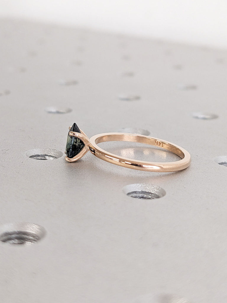 Pear Cut Natural Peacock Sapphire Engagement Cocktail Ring | Solid Gold, Platinum Blue Green Teal Sapphire Wedding Jewelry | Solitaire Ring