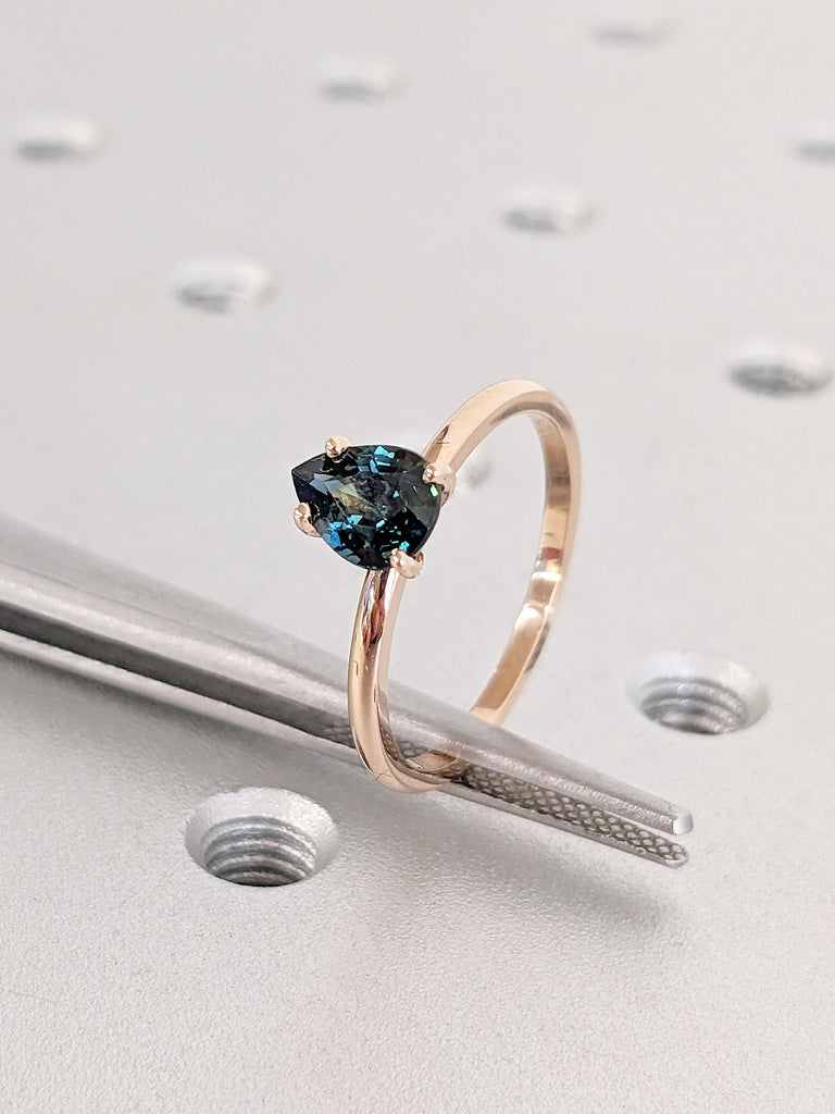 Blue Green Natural Sapphire Solitaire Women Wedding Anniversary Ring | Rose Gold Bridal Jewelry