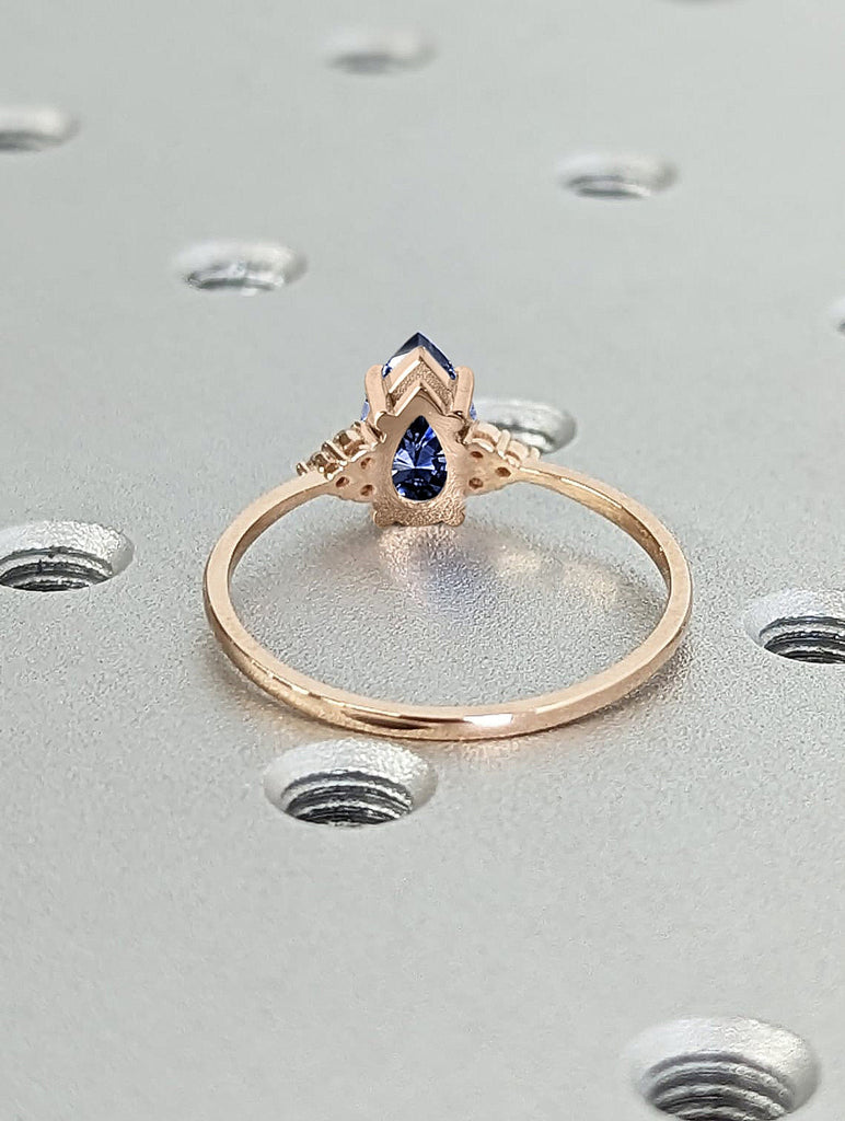 14K Gold Sapphire Engagement Ring | 18K Solid Gold Blue Sapphire Ring | Dainty Pear Cut Sapphire Ring | Womens Teardrop Shape Solitaire Ring