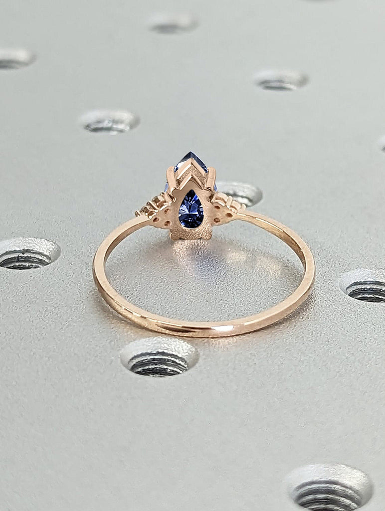 Pear Lab Sapphire Women Proposal Ring | 14K 18K Rose Gold Wedding Anniversary Ring | Royal Blue Sapphire September Birthstone Promise Ring