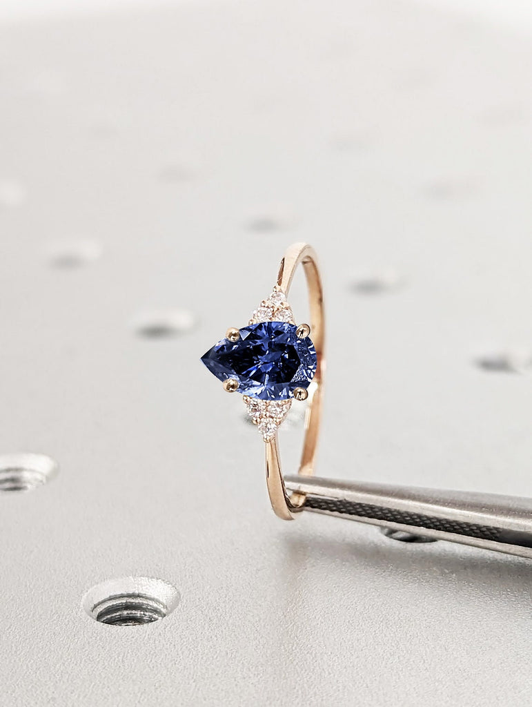 Oval shape Blue Sapphire Proposal Ring | 14K 18K Rose gold Lab Sapphire Wedding Anniversary Ring | Royal Blue Sapphire September Birthstone Promise Ring