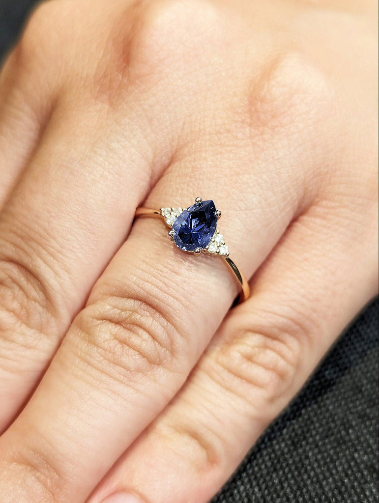 1CT Oval Lab Sapphire Engagement Cocktail Ring | 14K Rose Gold Vintage Solitaire Ring | Art Deco Blue Gemstone Anniversary Ring | September Birthstone Minimalist Handmade Jewelry