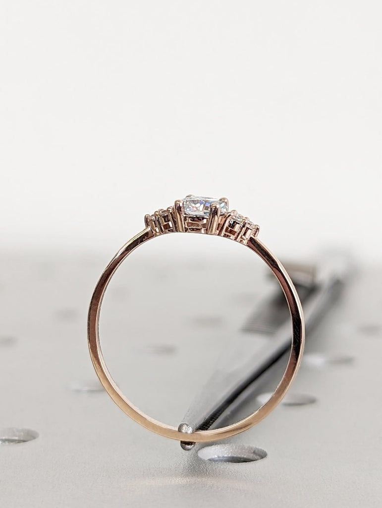 Art Deco Oval Moissanite Women Engagement Ring | 14K Rose Gold Diamond Ring | Unique Moissanite Cluster Anniversary Promise Ring for Her