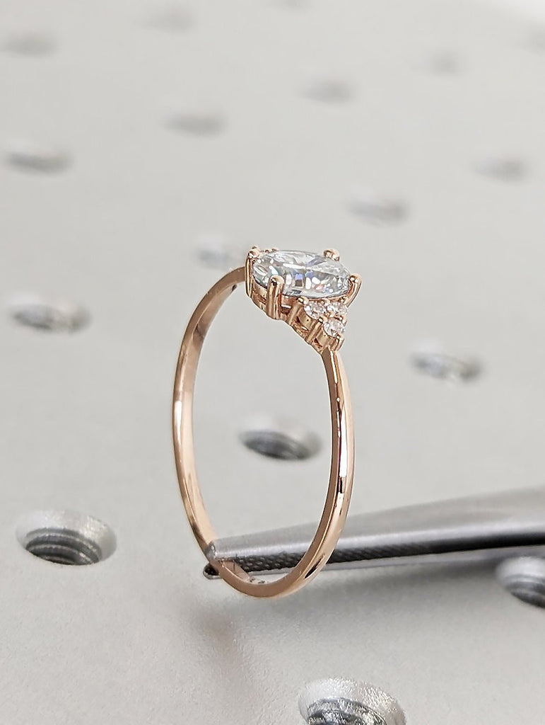 Art Deco Oval Moissanite Women Engagement Ring | 14K Rose Gold Diamond Ring | Unique Moissanite Cluster Anniversary Promise Ring for Her