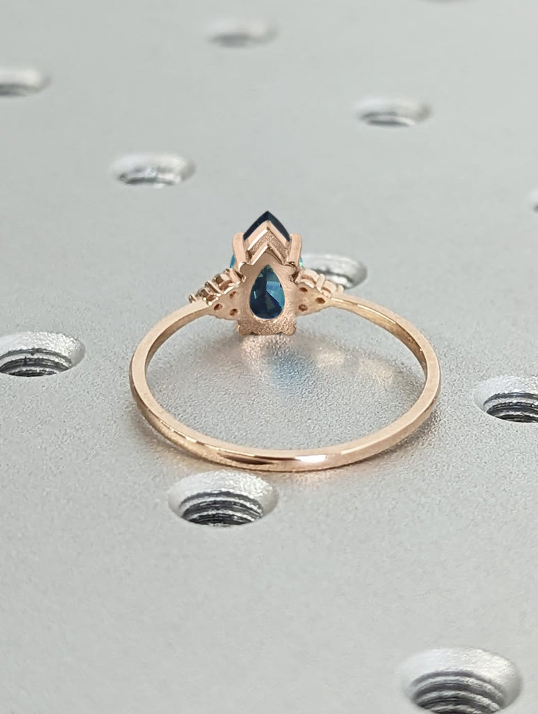 Natural Blue Green Sapphire Solitaire Art Deco Proposal Ring for Her | 14K 18K Rose Gold Dainty Promise Ring | Vintage Woman Bridal Jewelry