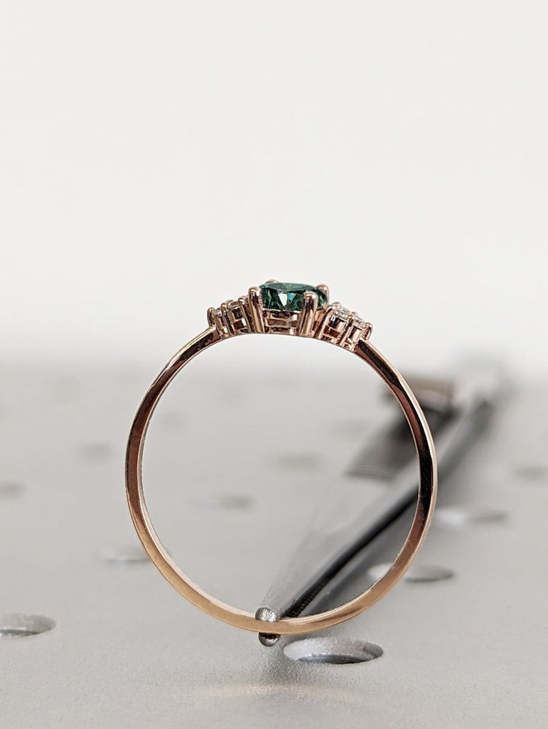 May Birthstone Lab Emerald Anniversary Ring for Her | Solid Rose Gold Platinum Woman Bridal Jewelry | Unique Moissanite Cluster Promise Ring