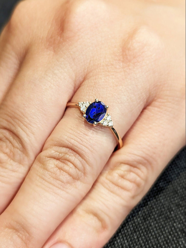 1ct Lab Grown Sapphire Art Deco Proposal Ring for Her | Solid Gold Dainty Moissanite Cluster Promise Ring | September Birthstone Bridal Anniversary Jewelry