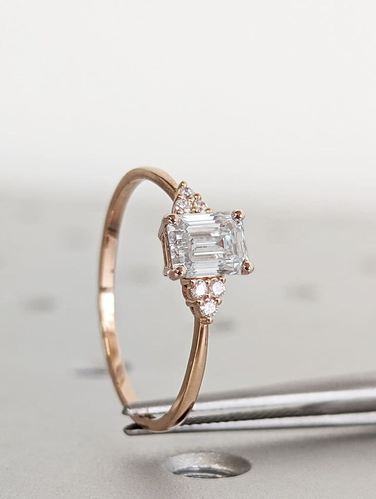 Art Deco Lab Grown Diamond Proposal Ring for Her | Vintage Emerald cut Wedding Ring | 14K Rose Gold Dainty Promise Ring | 1CT Diamond Ring