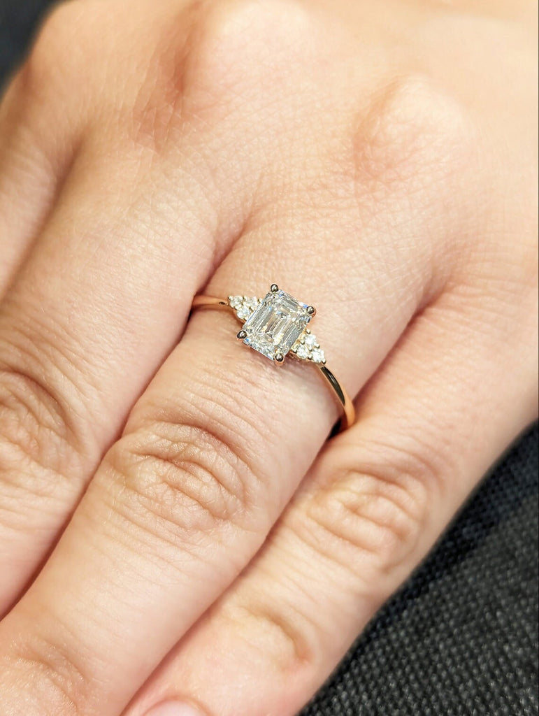 1ct Lab Diamond Woman Engagement Ring | Emerald cut Wedding Ring | 14K Rose Gold Dainty Promise Ring