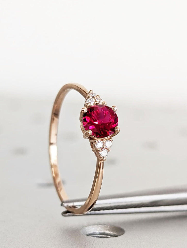 1ct Round Lab Ruby Vintage Proposal Ring | Art Deco 14K 18K Rose Gold Dainty Promise Ring | Woman Bridal Ring Gift for Her