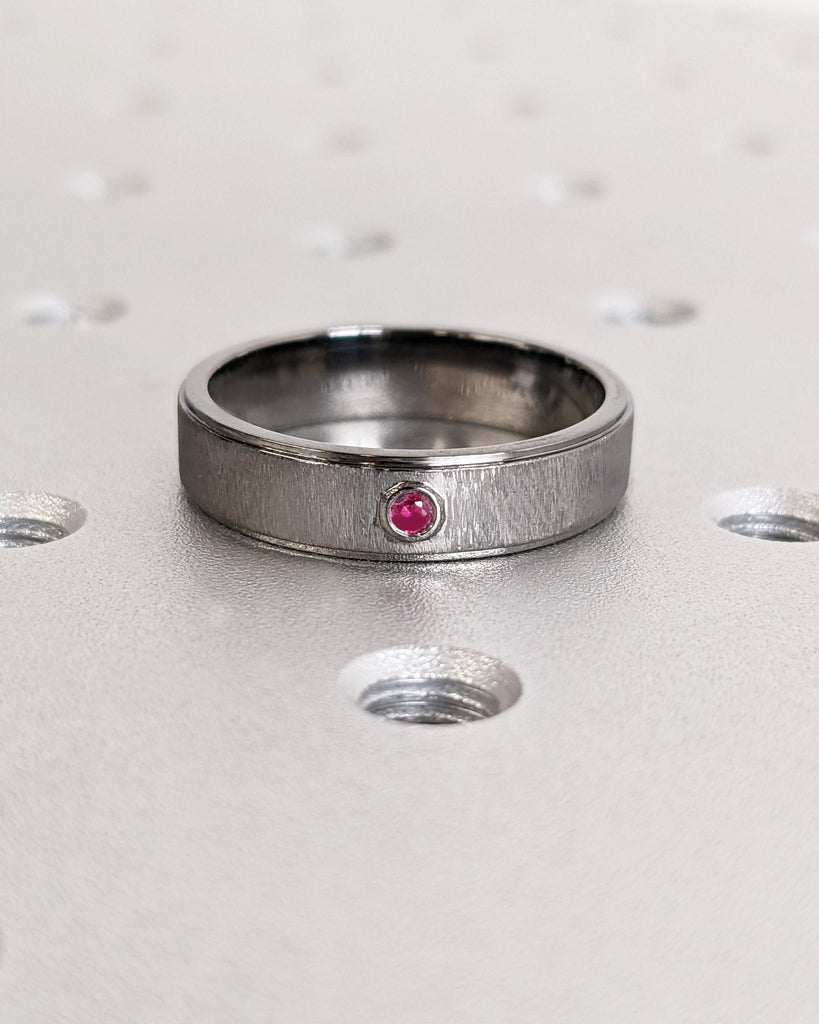 Ruby Men's Ring | 14K Black Gold Men's Wedding Band With Ruby | 14K Gold Rough Faceted Men's Ring | 5mm Band | Custom Men's Engagement Ring