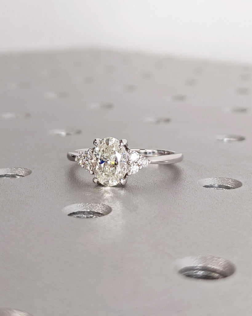 14k Oval Moissanite Engagement Ring | Vintage Style 1CT, 1.5 Carat Moissanite Ring | Dainty Cluster Ring | 18k Promise Ring | Art Deco Ring