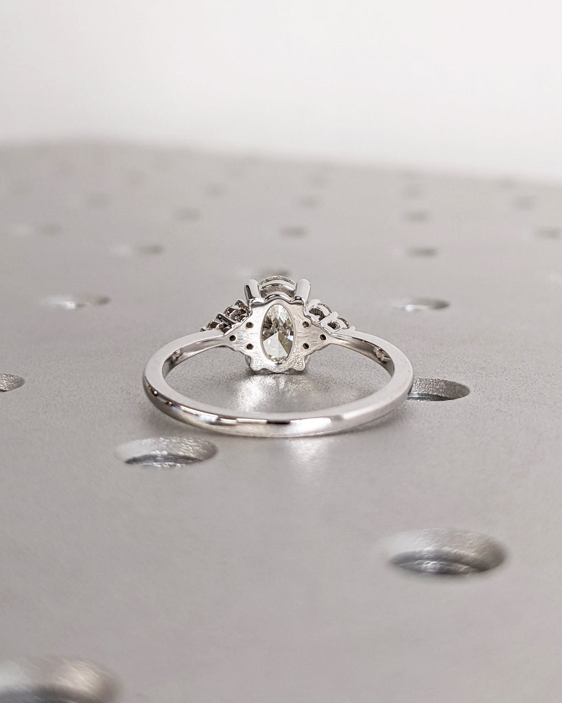 Vintage Oval VVS Lab Grown Diamond Engagement Ring | Unique 14k White Gold Wedding Ring | Diamond Cluster Dainty Promise Ring for Women