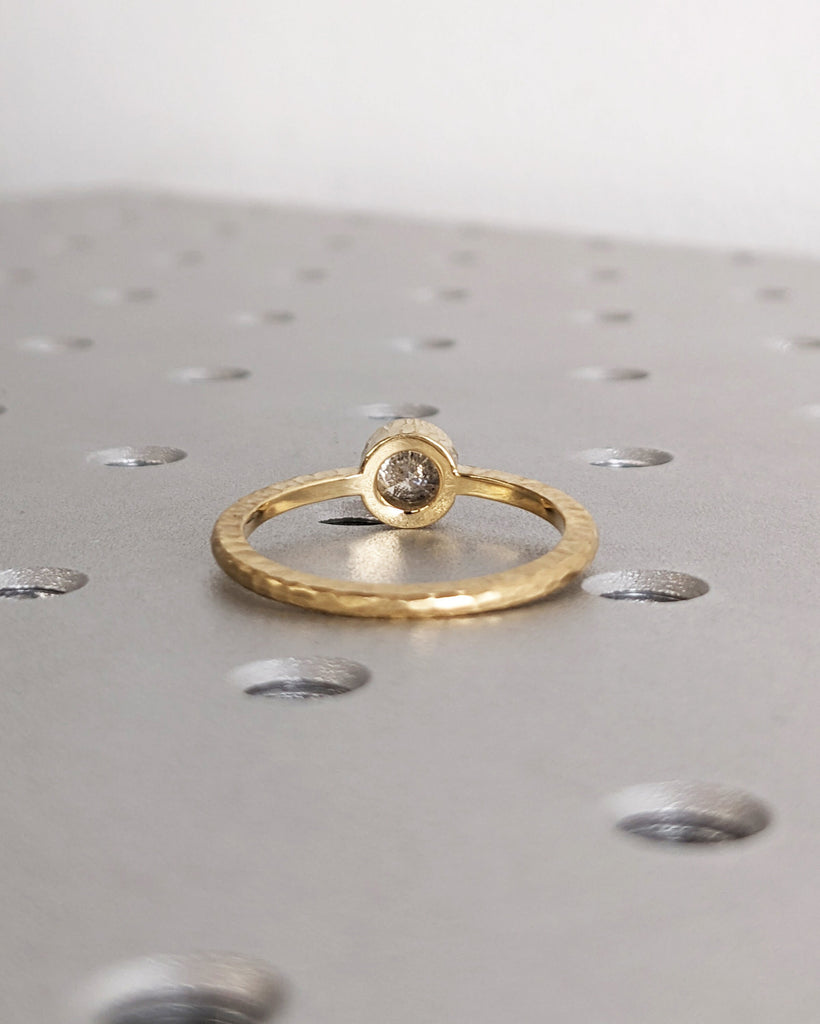 Hammered Gold Ring | Thin Wedding Band | 18k Yellow Gold Ring | Natural Diamond Solitaire Womens Wedding Band | Simple, Unique Promise Ring