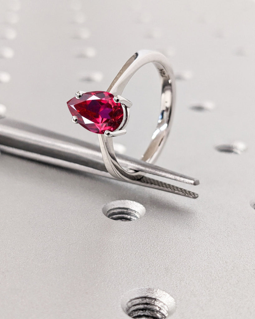 Ruby Ring, Unique Engagement Ring, Solitaire Ring, Pear Cut Ruby Ring, Ruby Jewelry, Ruby Solitaire, Gemstone Solitaire, Beautiful Ring, Red