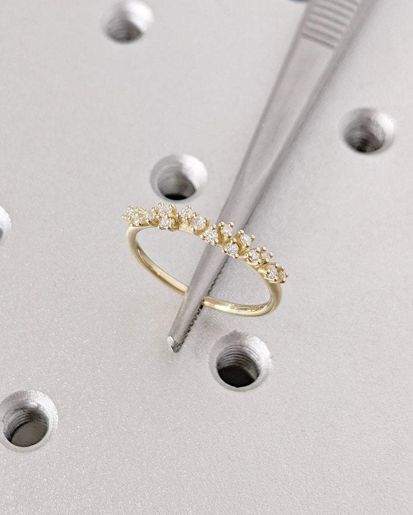 Cluster Ring in 14K Gold | Diamond Cluster Ring | Unique Diamond Stackable Ring | Diamond Wedding Band | Next Day Shipping | Gift for Mom