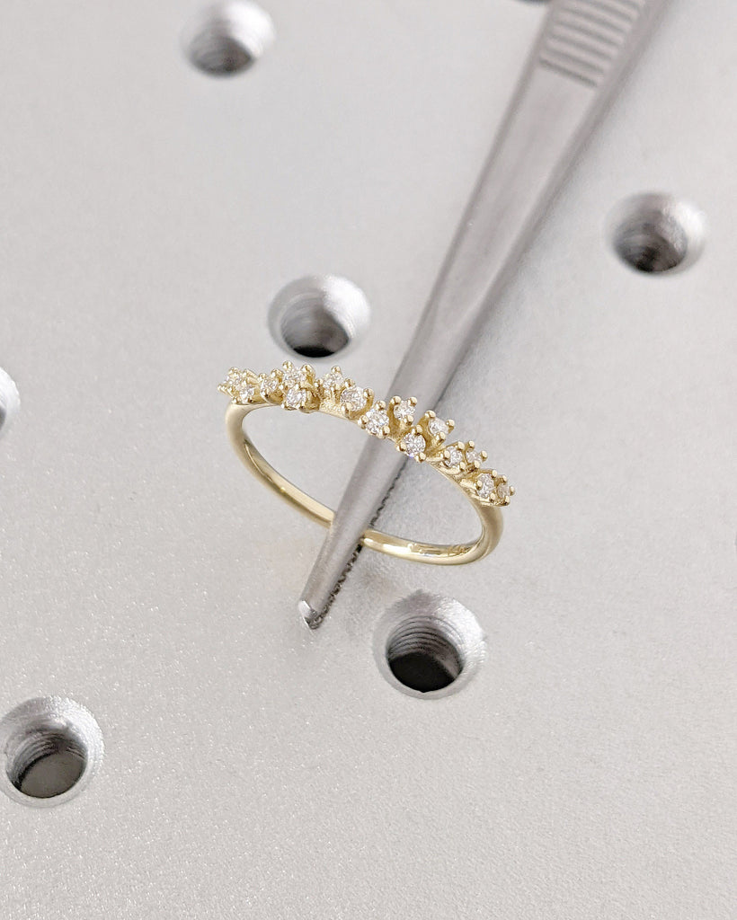 Cluster Ring in 14K Gold | Diamond Cluster Ring | Unique Diamond Stackable Ring | Diamond Wedding Band | Next Day Shipping | Gift for Mom