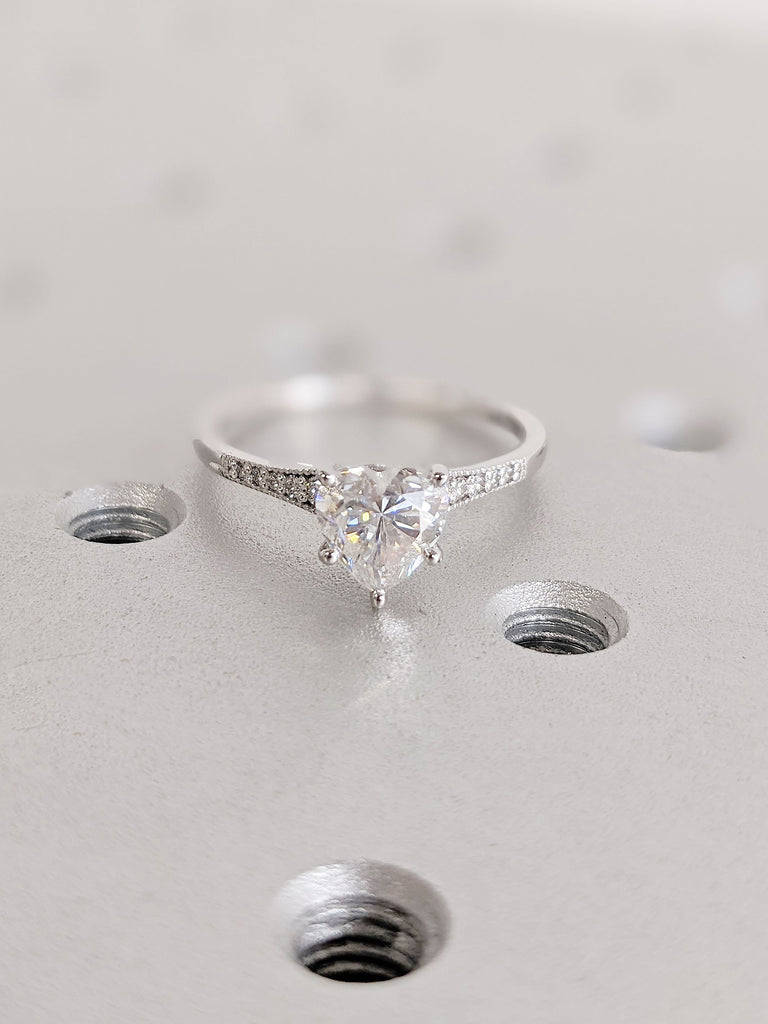 Dainty Moissanite Heart Promise Ring for Her | Unique Heart Womens Engagement Ring | Moissanite Heart Anniversary Girlfriends Ring Gift