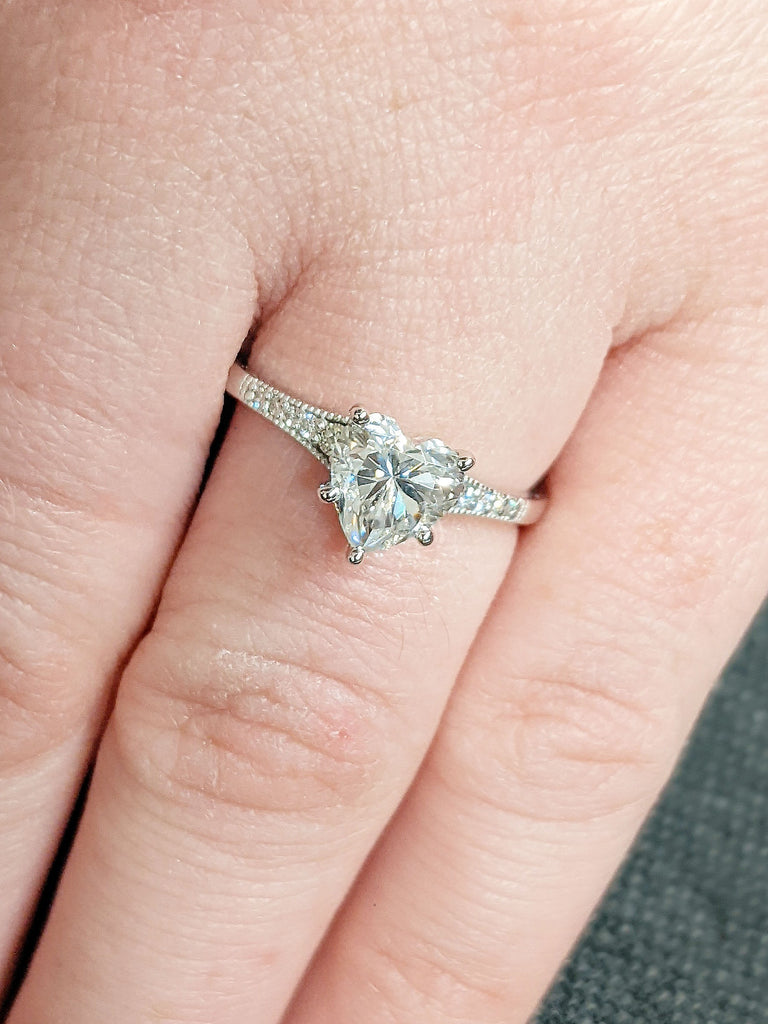 Dainty 1ct Moissanite Heart Promise Ring for her | Unique Heart Engagement Ring | White Moissanite Heart Anniversary Gift | Girlfriends Ring