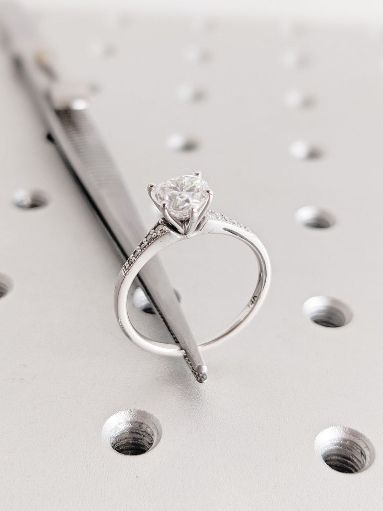 Dainty Moissanite Heart Promise Ring for Her | Unique Heart Womens Engagement Ring | Moissanite Heart Anniversary Girlfriends Ring Gift