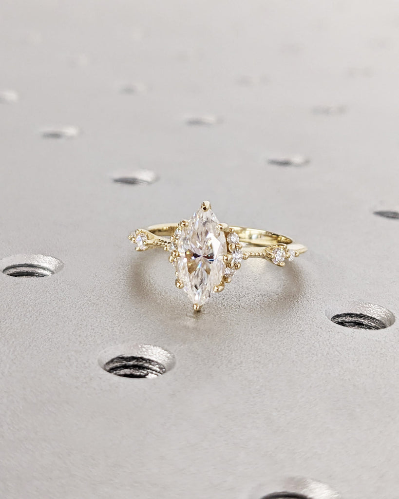 Vintage Style Inspired Engagement Ring | 1.0 - 2.0 CT Marquise Cut Moissanite Ring | Muse-Knife Edge Band | Wedding Anniversary Gifts