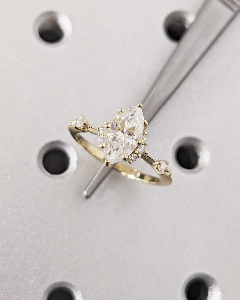 Marquise Cut Moissanite Engagement Ring, Marquise Cut Engagement Ring, Marquise Cluster Ring, Marquise Cut, Multi-Stone Engagement Ring