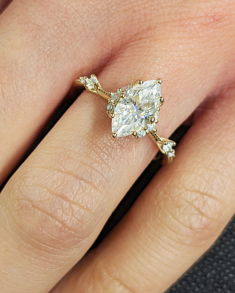 Vintage Marquise Moissanite Ring, Marquise Solitaire Engagement Ring, 14K Dainty Cluster Ring, Wedding Anniversary Gift, Unique Promise Ring